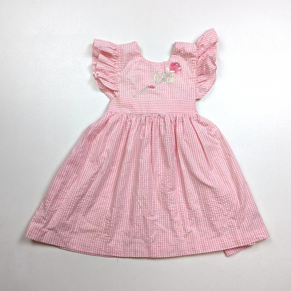 Vintage Pink Gingham Kids Casual Dress